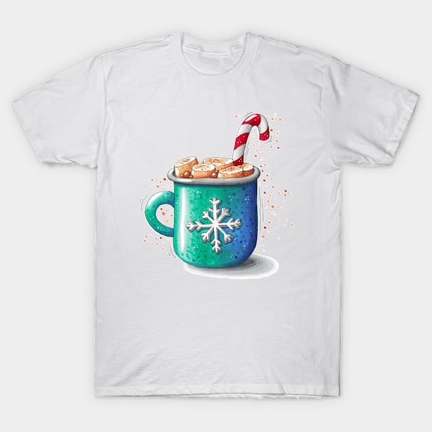 Christmas mug with hot chocolate and marshmallows T-Shirt by BlueInkStudio